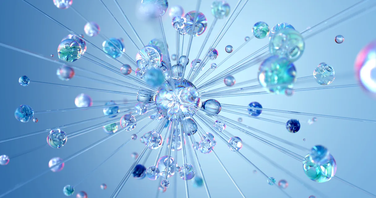 Rede abstrata de esferas e linhas luminosas em tom azul